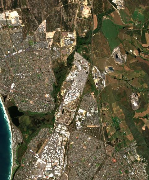 Sentinel-2 crop of Table Bay anchorage at 33.83°S 18.54°E, captured 21 Sept 2026