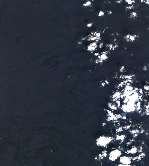 Sentinel-2 crop of Khor Fakkan approaches at 25.46°N 56.48°E, captured 29 Sept 2026
